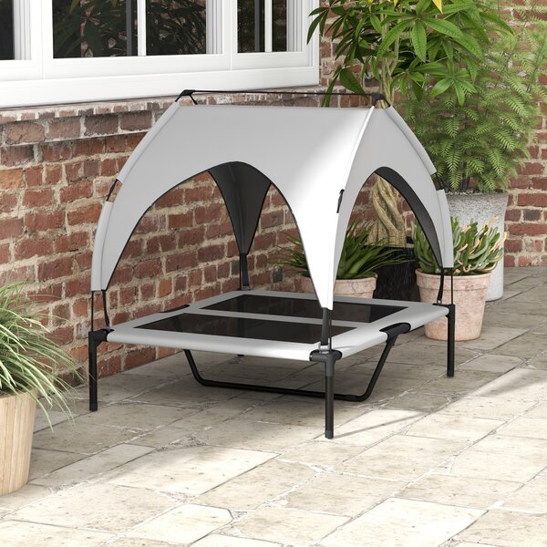PawHut Cooling Elevated Pet Bed with Washable Breathable Mesh for Medium to Large Dogs, 91 x 76 x 89 cm, Light Grey Aosom UK