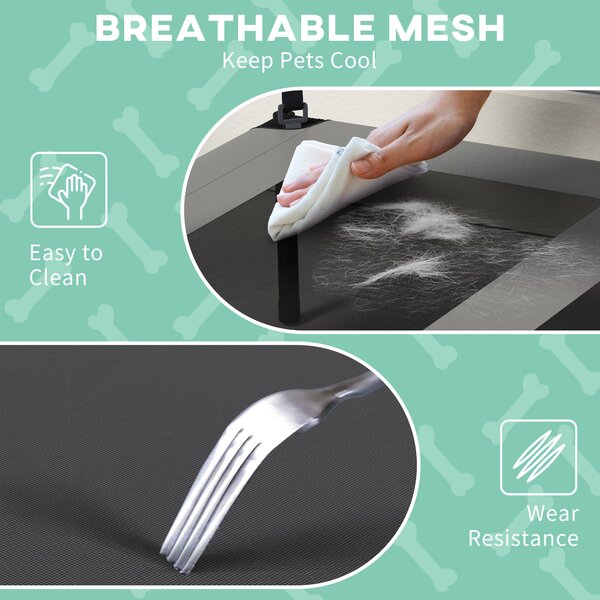 PawHut Cooling Elevated Pet Bed with Washable Breathable Mesh for Medium to Large Dogs, 91 x 76 x 89 cm, Light Grey Aosom UK