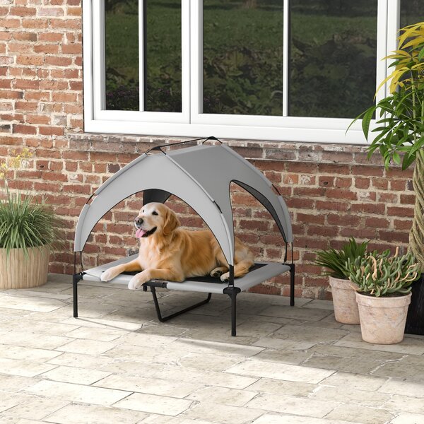 PawHut Cooling Elevated Pet Bed with Washable Breathable Mesh for Medium to Large Dogs, 91 x 76 x 89 cm, Light Grey Aosom UK