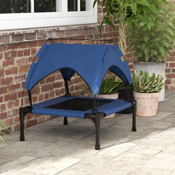 PawHut Raised Cooling Pet Bed, Breathable Mesh, Washable, for Small to Medium Dogs, 76 x 61 x 69.5cm, Dark Blue Aosom UK