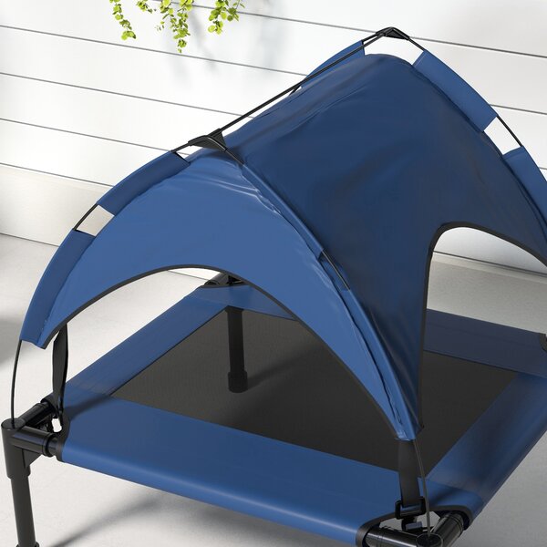 PawHut Raised Cooling Pet Bed, Breathable Mesh, Washable, for Small to Medium Dogs, 76 x 61 x 69.5cm, Dark Blue Aosom UK