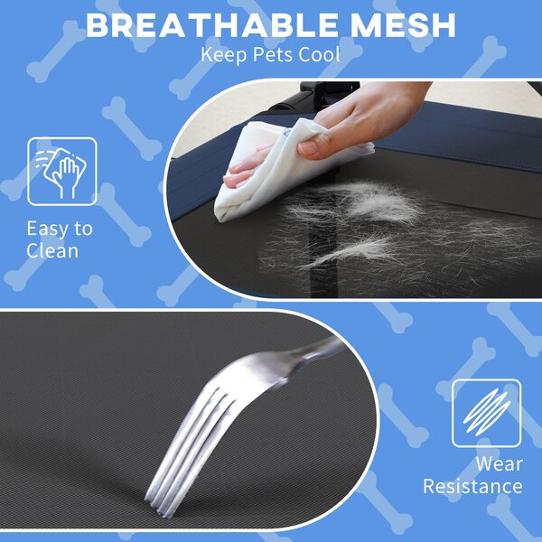 PawHut Raised Cooling Pet Bed, Breathable Mesh, Washable, for Small to Medium Dogs, 76 x 61 x 69.5cm, Dark Blue Aosom UK