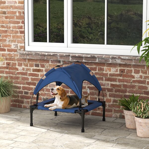 PawHut Raised Cooling Pet Bed, Breathable Mesh, Washable, for Small to Medium Dogs, 76 x 61 x 69.5cm, Dark Blue Aosom UK