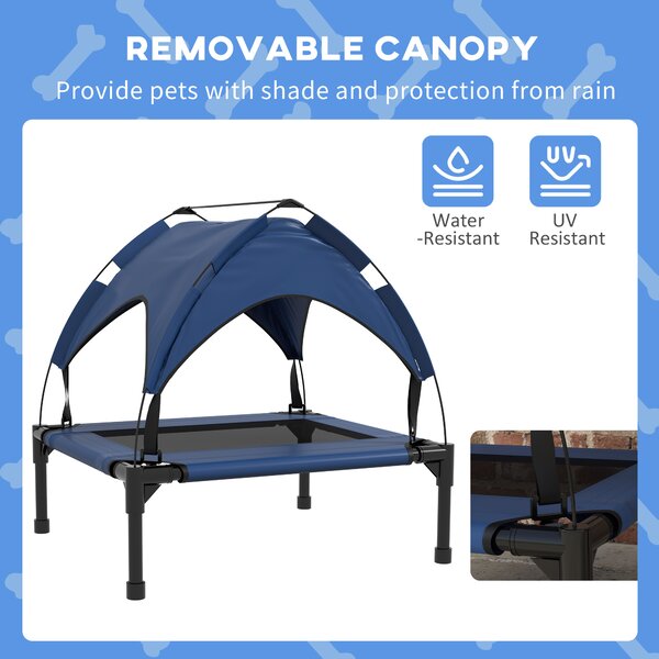 PawHut Raised Cooling Pet Bed, Breathable Mesh, Washable, for Small to Medium Dogs, 76 x 61 x 69.5cm, Dark Blue Aosom UK