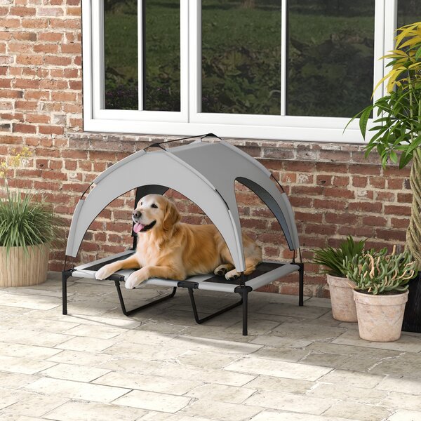 PawHut Cooling Raised Pet Bed, Large Dog Cot with Washable Breathable Mesh, Light Grey, 106 x 76 x 94 cm Aosom UK