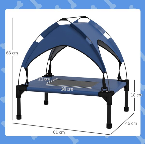 PawHut Cooling Raised Pet Bed w/ Washable Breathable Mesh, for Mini Small Dogs, 61 x 46 x 63cm - Dark Blue Aosom UK