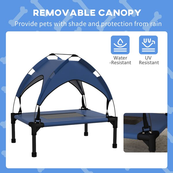 PawHut Cooling Raised Pet Bed w/ Washable Breathable Mesh, for Mini Small Dogs, 61 x 46 x 63cm - Dark Blue Aosom UK