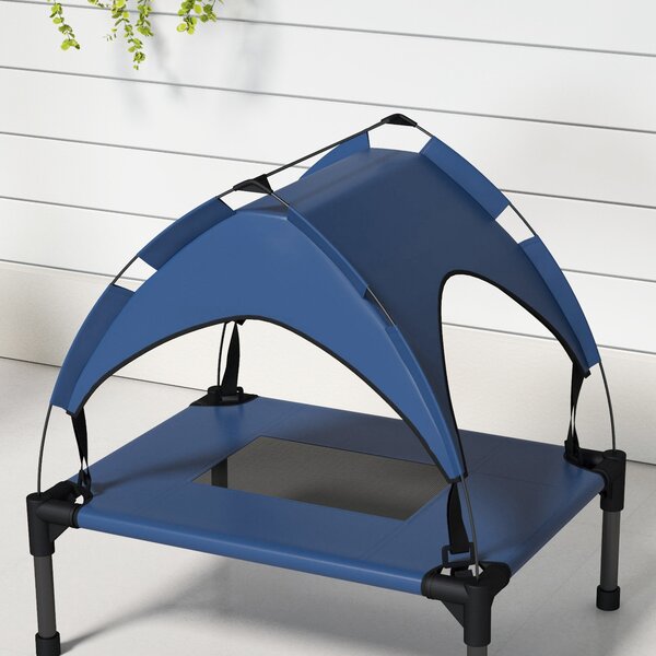 PawHut Cooling Raised Pet Bed w/ Washable Breathable Mesh, for Mini Small Dogs, 61 x 46 x 63cm - Dark Blue Aosom UK