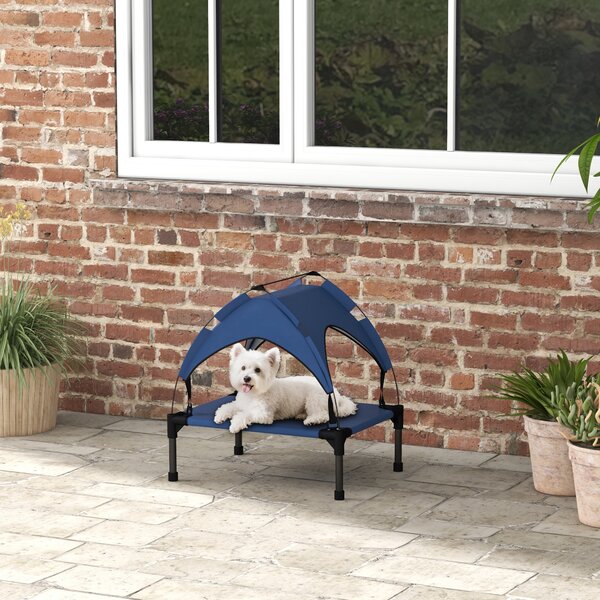 PawHut Cooling Raised Pet Bed w/ Washable Breathable Mesh, for Mini Small Dogs, 61 x 46 x 63cm - Dark Blue Aosom UK