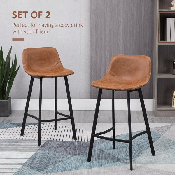 HOMCM Kitchen Stools Set of 2, 97cm Sitting Height with Integrated stable structure Leather Bar Stools Suitable for Retro Home Decor, Brown