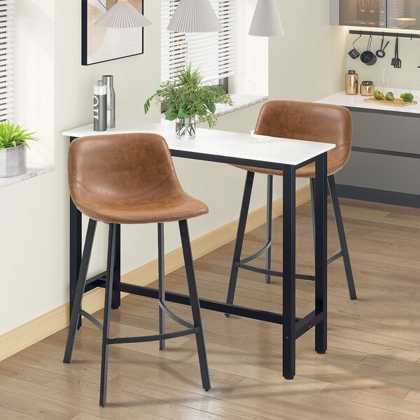 HOMCM Kitchen Stools Set of 2, 97cm Sitting Height with Integrated stable structure Leather Bar Stools Suitable for Retro Home Decor, Brown