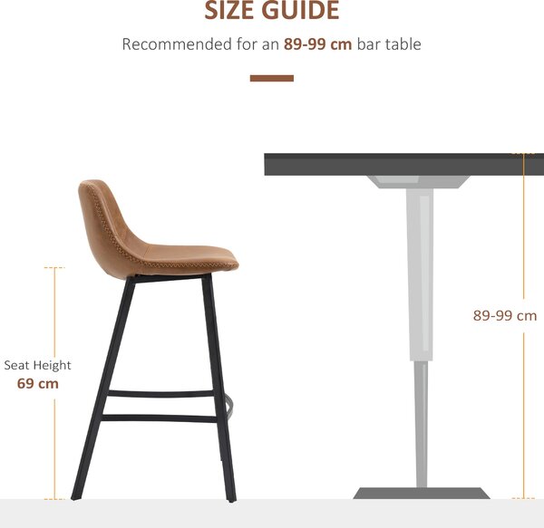 HOMCM Kitchen Stools Set of 2, 97cm Sitting Height with Integrated stable structure Leather Bar Stools Suitable for Retro Home Decor, Brown