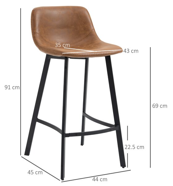 HOMCM Kitchen Stools Set of 2, 97cm Sitting Height with Integrated stable structure Leather Bar Stools Suitable for Retro Home Decor, Brown