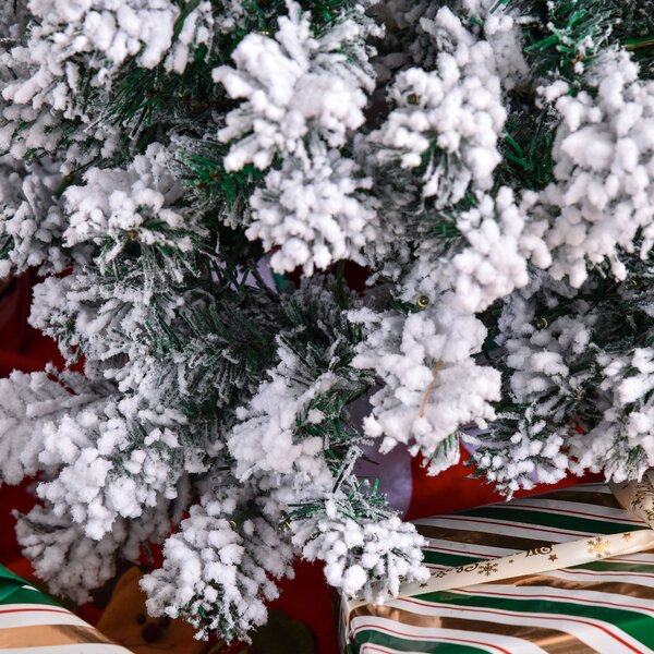 HOMCOM 4ft Prelit Artificial Snow Flocked Christmas Tree with Warm White LED Light, Holiday Home Xmas Decoration, Green White Aosom UK