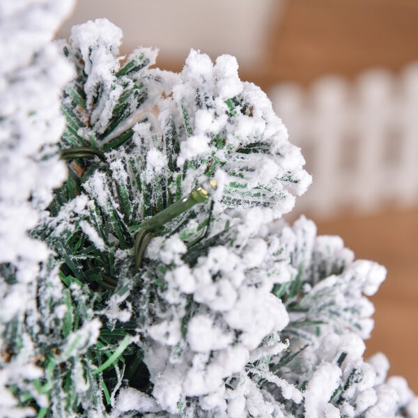HOMCOM 4ft Prelit Artificial Snow Flocked Christmas Tree with Warm White LED Light, Holiday Home Xmas Decoration, Green White Aosom UK