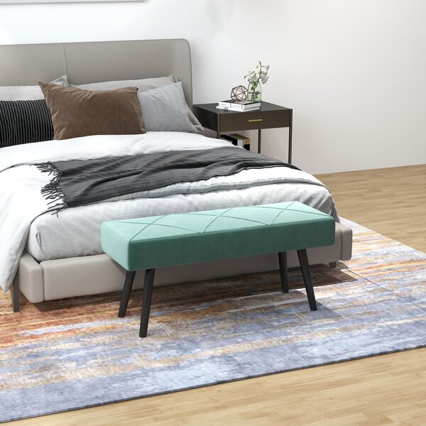 HOMCOM Bedroom Bench Shoe Bench with Soft Cushion, Velvet Upholstery, Steel Legs, for Entryway & Window Seat Storage, Green Aosom UK