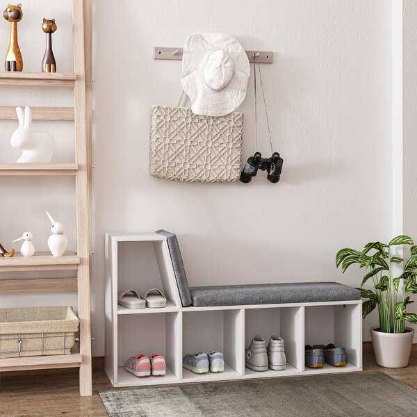 HOMCOM Storage Shelf with Cushioned Reading Seat, Bookshelf Storage Cabinet for Study Living Room, White Aosom UK