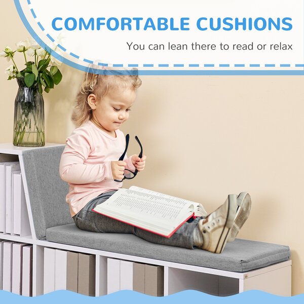 HOMCOM Storage Shelf with Cushioned Reading Seat, Bookshelf Storage Cabinet for Study Living Room, White Aosom UK
