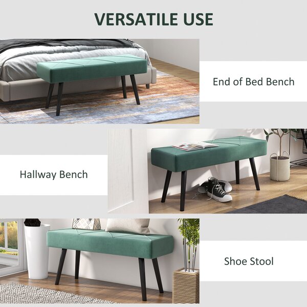 HOMCOM Bedroom Bench Shoe Bench with Soft Cushion, Velvet Upholstery, Steel Legs, for Entryway & Window Seat Storage, Green Aosom UK