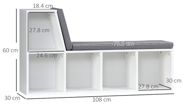 HOMCOM Storage Shelf with Cushioned Reading Seat, Bookshelf Storage Cabinet for Study Living Room, White Aosom UK