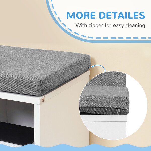 HOMCOM Storage Shelf with Cushioned Reading Seat, Bookshelf Storage Cabinet for Study Living Room, White Aosom UK