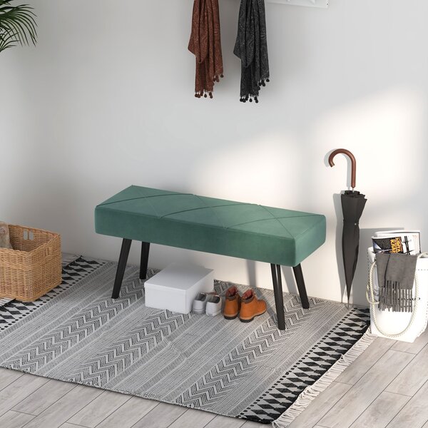 HOMCOM Bedroom Bench Shoe Bench with Soft Cushion, Velvet Upholstery, Steel Legs, for Entryway & Window Seat Storage, Green Aosom UK