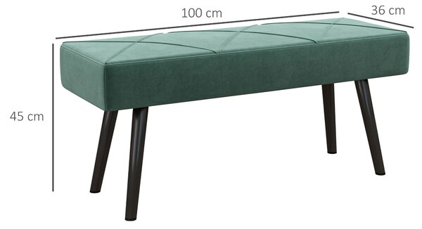 HOMCOM Bedroom Bench Shoe Bench with Soft Cushion, Velvet Upholstery, Steel Legs, for Entryway & Window Seat Storage, Green Aosom UK