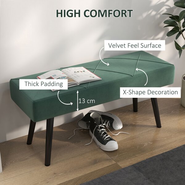 HOMCOM Bedroom Bench Shoe Bench with Soft Cushion, Velvet Upholstery, Steel Legs, for Entryway & Window Seat Storage, Green Aosom UK
