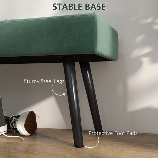 HOMCOM Bedroom Bench Shoe Bench with Soft Cushion, Velvet Upholstery, Steel Legs, for Entryway & Window Seat Storage, Green Aosom UK