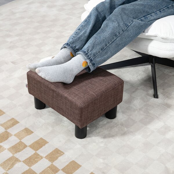 HOMCOM Compact Linen Fabric Ottoman, Modern Footstool Cube with Durable Plastic Legs, Living Room, Brown Aosom UK
