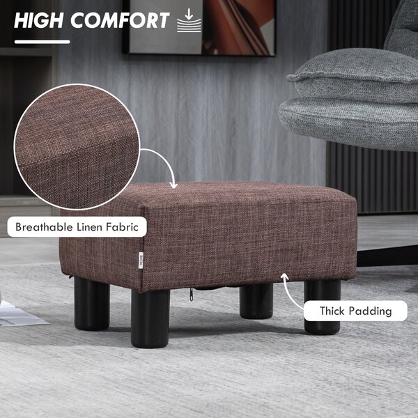 HOMCOM Compact Linen Fabric Ottoman, Modern Footstool Cube with Durable Plastic Legs, Living Room, Brown Aosom UK
