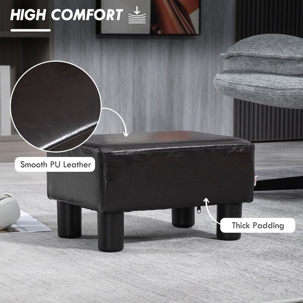 HOMCOM Ottoman Cube Footstool, PU Leather with 4 Plastic Legs, Versatile Furniture for Living Room, 45L x 45W x 45H cm, Black Aosom UK
