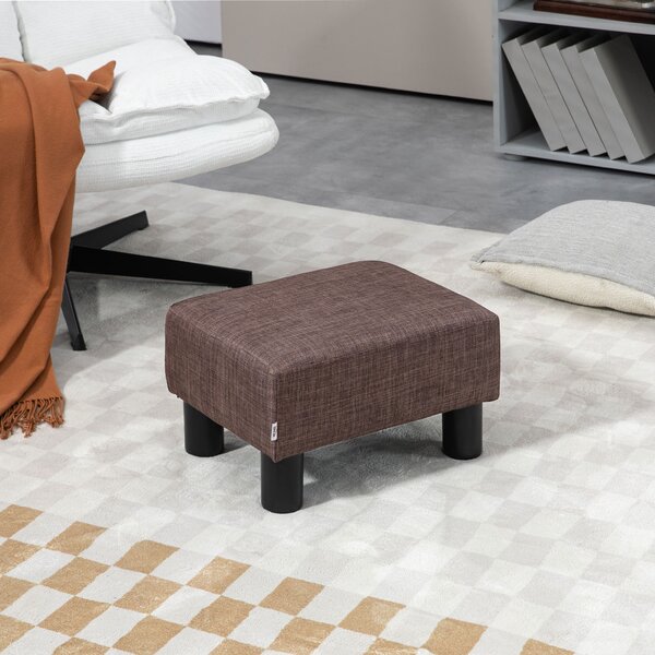 HOMCOM Compact Linen Fabric Ottoman, Modern Footstool Cube with Durable Plastic Legs, Living Room, Brown Aosom UK