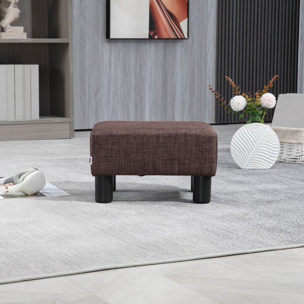 HOMCOM Compact Linen Fabric Ottoman, Modern Footstool Cube with Durable Plastic Legs, Living Room, Brown Aosom UK