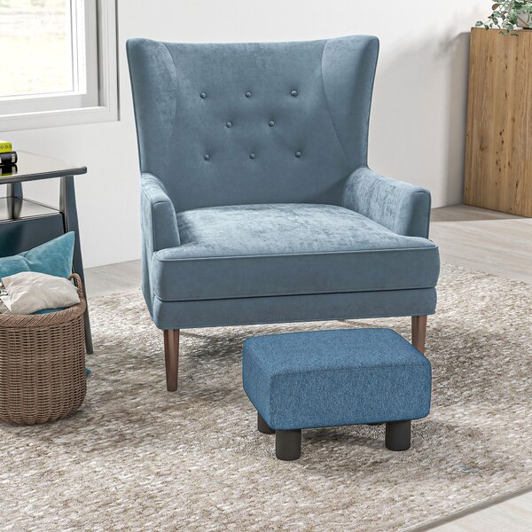 HOMCOM Linen Fabric Ottoman Footstool, Cube Design with 4 Plastic Legs, Comfortable Seating, Blue Aosom UK