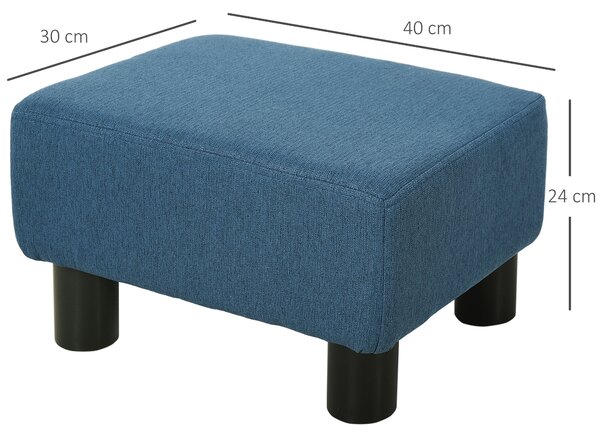 HOMCOM Linen Fabric Ottoman Footstool, Cube Design with 4 Plastic Legs, Comfortable Seating, Blue Aosom UK