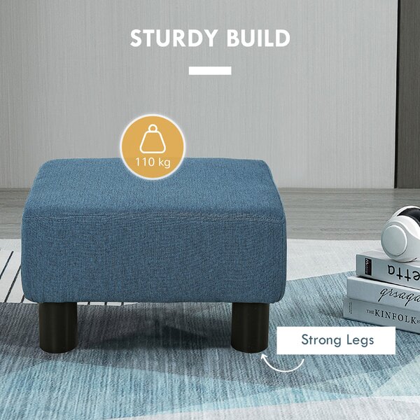 HOMCOM Linen Fabric Ottoman Footstool, Cube Design with 4 Plastic Legs, Comfortable Seating, Blue Aosom UK