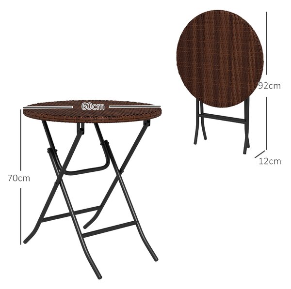 Outsunny Foldable PE Rattan Outdoor Coffee Table, Metal Frame Wicker Round Side Table, Coffee Table Side Table for Garden, Mixed Brown Aosom UK