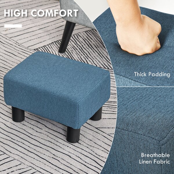HOMCOM Linen Fabric Ottoman Footstool, Cube Design with 4 Plastic Legs, Comfortable Seating, Blue Aosom UK