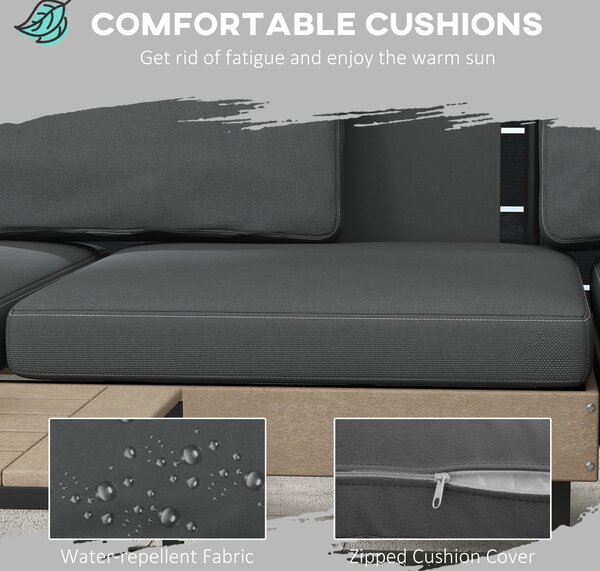 Outsunny 3-Piece L Shaped Garden Sofa Set with Sofa, Table, Cushions, HDPE, Garden Furniture Set for Poolside, Patio