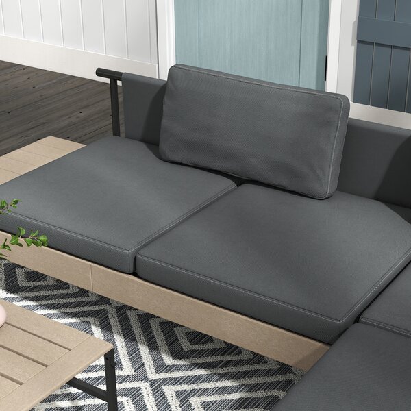 Outsunny 3-Piece L Shaped Garden Sofa Set with Sofa, Table, Cushions, HDPE, Garden Furniture Set for Poolside, Patio