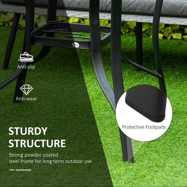 Outsunny 106cm Round Garden Dining Table with Parasol Hole Tempered Glass Top Steel Frame Aosom UK