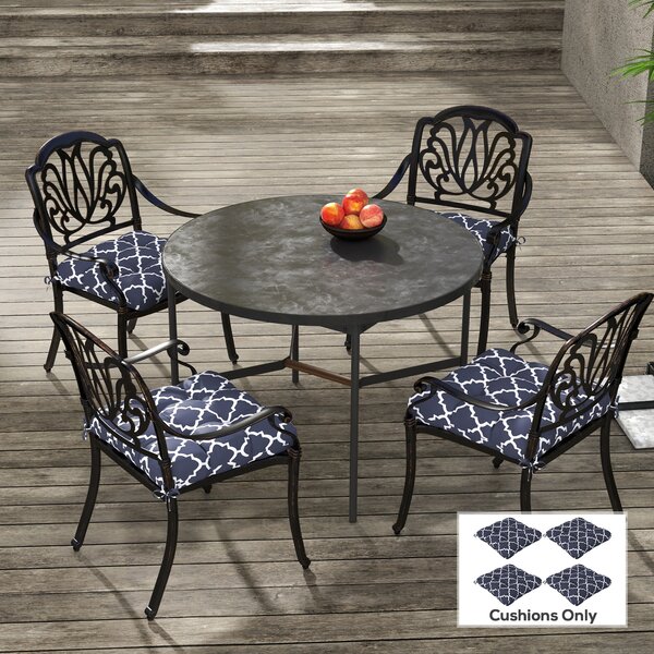 Outsunny Replacement Cushions: 4-Piece Indoor Outdoor Seat Pads with Ties for Patio Chairs, Blue Aosom UK