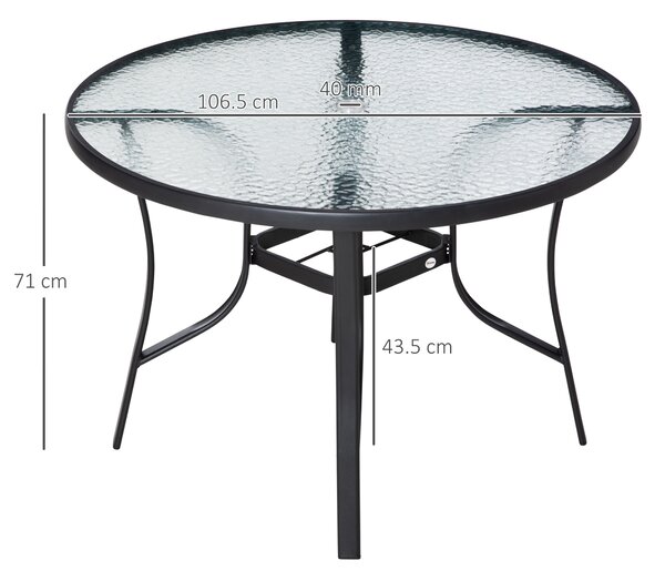 Outsunny 106cm Round Garden Dining Table with Parasol Hole Tempered Glass Top Steel Frame Aosom UK