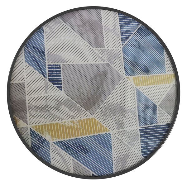 Outsunny Garden Table with Tempered Glass Top, Printed Design, Steel Frame, for Porch, Multicolour Aosom UK