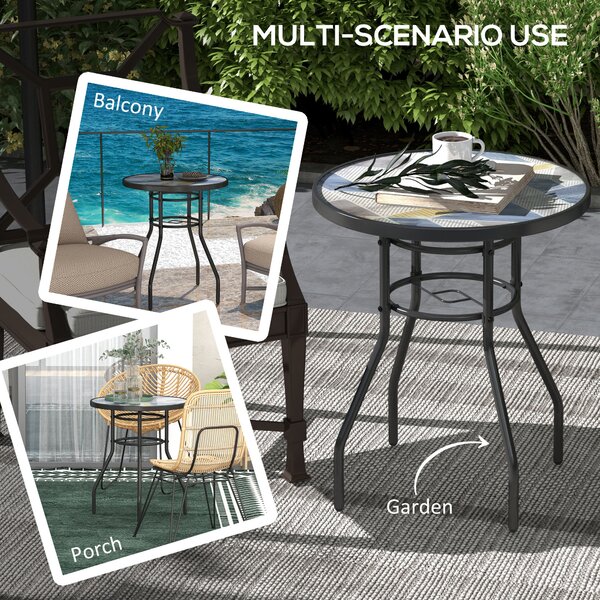 Outsunny Garden Table with Tempered Glass Top, Printed Design, Steel Frame, for Porch, Multicolour Aosom UK