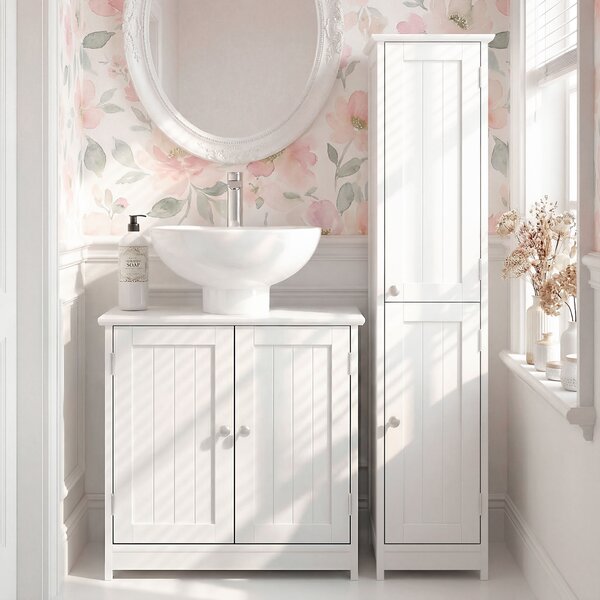 Kleankin Under-Sink Organiser: Space-Saving Storage with Adjustable Shelf, Handles & Drain Hole for Bathrooms, White Aosom UK