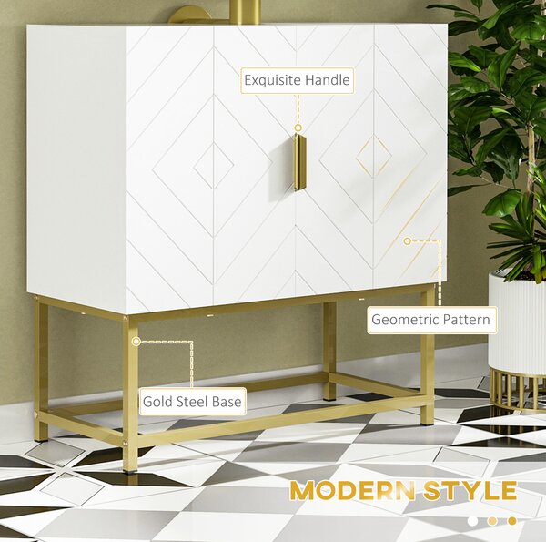 Kleankin Bathroom Mirror Cabinet Under Sink Storage Cabinet Basin Cupboard with 2 Doors and Gold Steel Legs Aosom UK