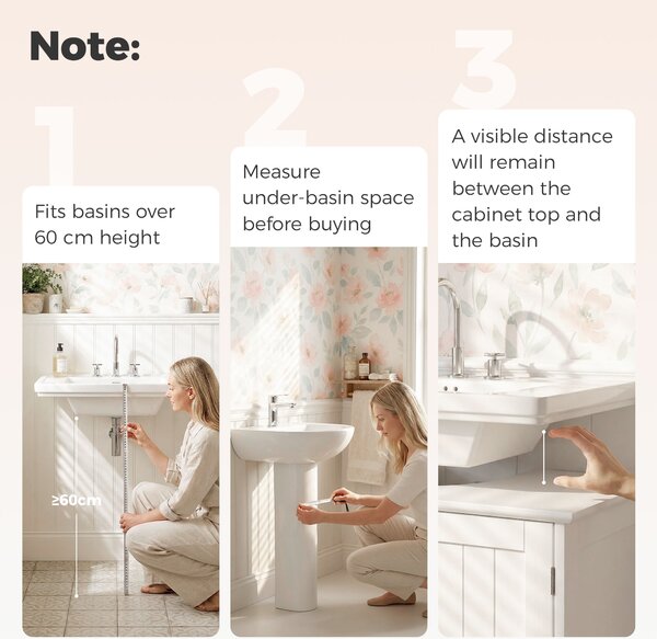 Kleankin Under-Sink Organiser: Space-Saving Storage with Adjustable Shelf, Handles & Drain Hole for Bathrooms, White Aosom UK