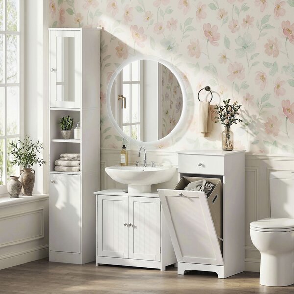 Kleankin Under-Sink Organiser: Space-Saving Storage with Adjustable Shelf, Handles & Drain Hole for Bathrooms, White Aosom UK